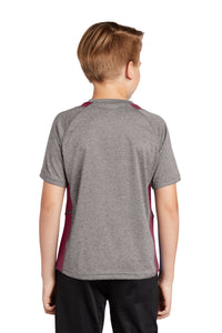 Sport-Tek Youth Heather Colorblock Contender Tee - Vintage Heather/ Maroon Back