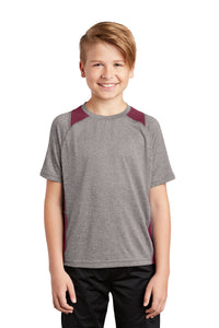 Sport-Tek Youth Heather Colorblock Contender Tee - Vintage Heather/ Maroon