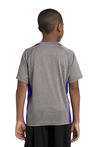 Sport-Tek Youth Heather Colorblock Contender Tee - Vintage Heather/ Purple Back
