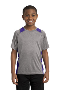 Sport-Tek Youth Heather Colorblock Contender Tee - Vintage Heather/ Purple