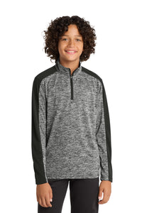 Sport-Tek  Youth PosiCharge  Electric Heather Colorblock 1/4-Zip Pullover - Black Electric/ Black
