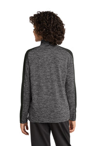 Sport-Tek  Youth PosiCharge  Electric Heather Colorblock 1/4-Zip Pullover - Grey-Black Electric/ Black Back