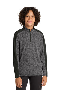 Sport-Tek  Youth PosiCharge  Electric Heather Colorblock 1/4-Zip Pullover - Grey-Black Electric/ Black