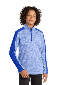 Sport-Tek  Youth PosiCharge  Electric Heather Colorblock 1/4-Zip Pullover - True Royal Electric/ True Royal