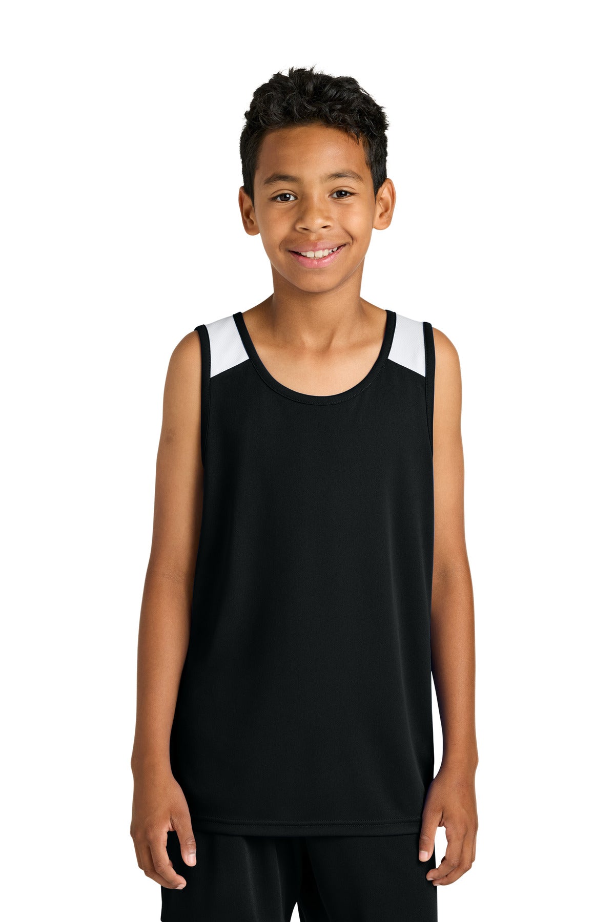 Sport-Tek Youth Club Track Tank YST446 - Black/ White