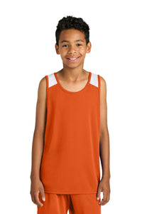 Sport-Tek Youth Club Track Tank YST446 - Deep Orange/ White