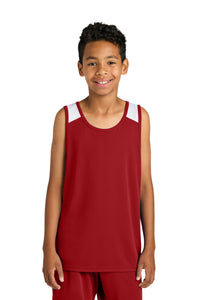Sport-Tek Youth Club Track Tank YST446 - Deep Red/ White