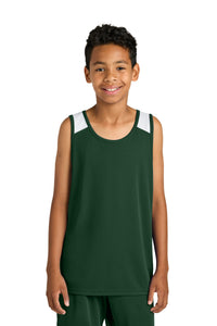Sport-Tek Youth Club Track Tank YST446 - Forest Green/ White
