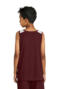 Sport-Tek Youth Club Track Tank YST446 - Maroon/ White Back