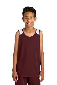 Sport-Tek Youth Club Track Tank YST446 - Maroon/ White