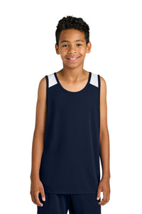 Sport-Tek Youth Club Track Tank YST446 - True Navy/ White
