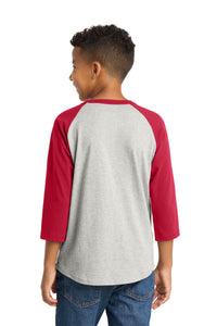 Sport-Tek Youth Colorblock Raglan Jersey - Heather Grey/ Red Back