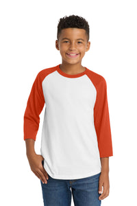 Sport-Tek Youth Colorblock Raglan Jersey - White/ Deep Orange