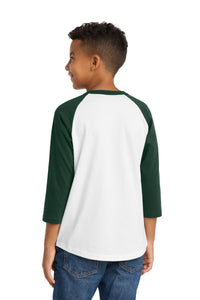 Sport-Tek Youth Colorblock Raglan Jersey - White/ Forest Back