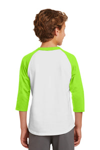 Sport-Tek Youth Colorblock Raglan Jersey - White/ Lime Shock Back