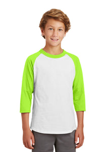 Sport-Tek Youth Colorblock Raglan Jersey - White/ Lime Shock