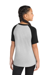 Sport-Tek Youth Short Sleeve Colorblock Raglan Jersey - Heather Grey/ Black Back