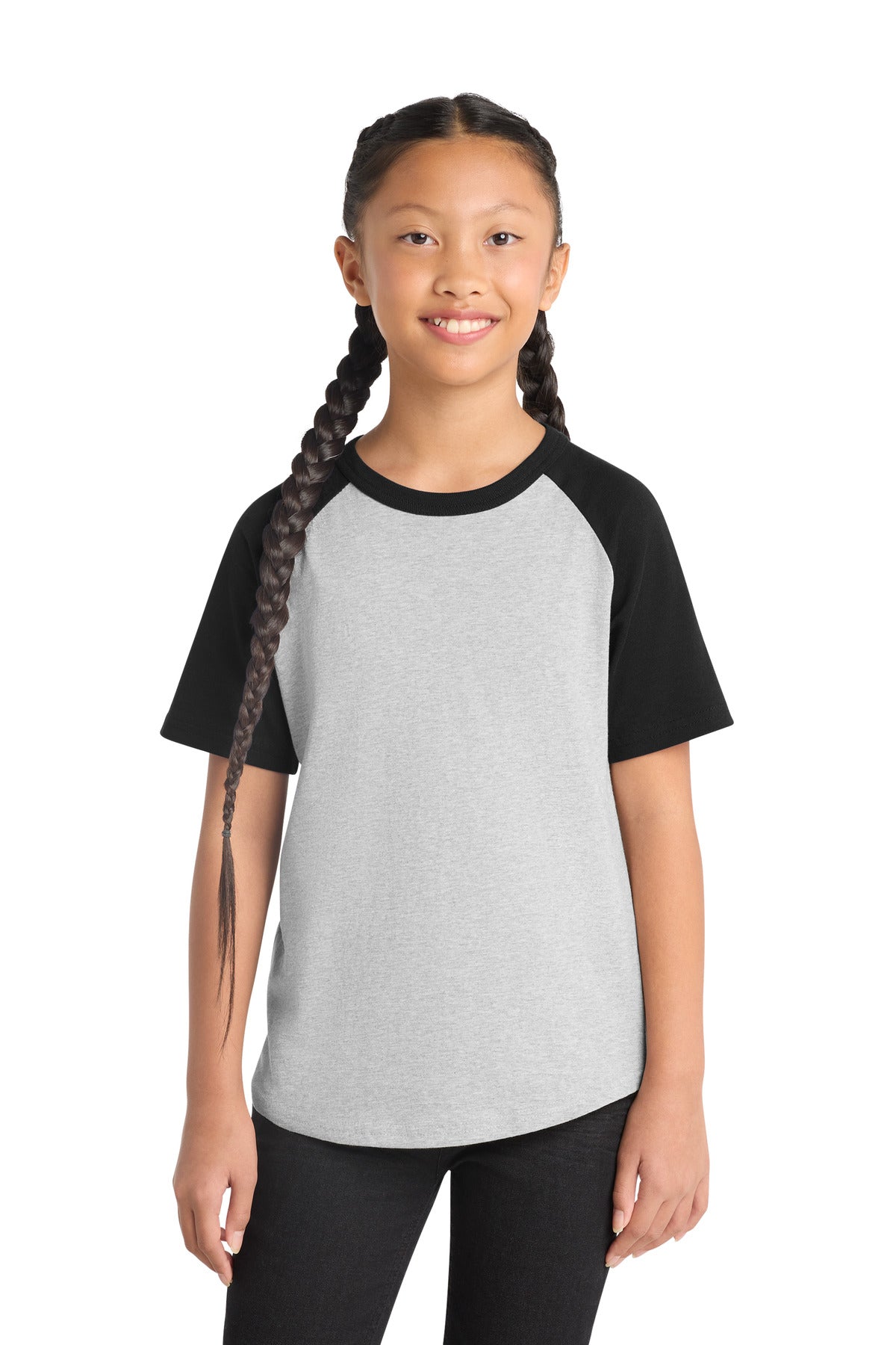 Sport-Tek Youth Short Sleeve Colorblock Raglan Jersey - Heather Grey/ Black