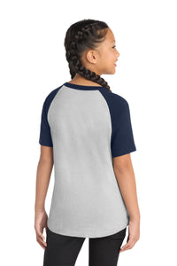 Sport-Tek Youth Short Sleeve Colorblock Raglan Jersey - Heather Grey/ Navy Back