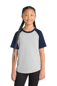 Sport-Tek Youth Short Sleeve Colorblock Raglan Jersey - Heather Grey/ Navy