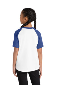 Sport-Tek Youth Short Sleeve Colorblock Raglan Jersey - White/ Royal Back