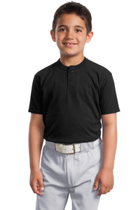 DISCONTINUED Sport-Tek Youth Short Sleeve Henley - Black