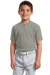DISCONTINUED Sport-Tek Youth Short Sleeve Henley - Heathered Grey
