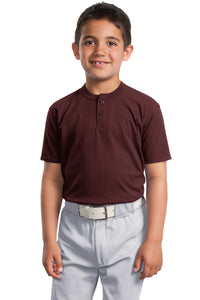 DISCONTINUED Sport-Tek Youth Short Sleeve Henley - Maroon