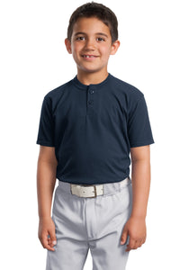 DISCONTINUED Sport-Tek Youth Short Sleeve Henley - Navy