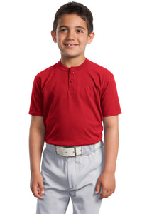 DISCONTINUED Sport-Tek Youth Short Sleeve Henley - Red